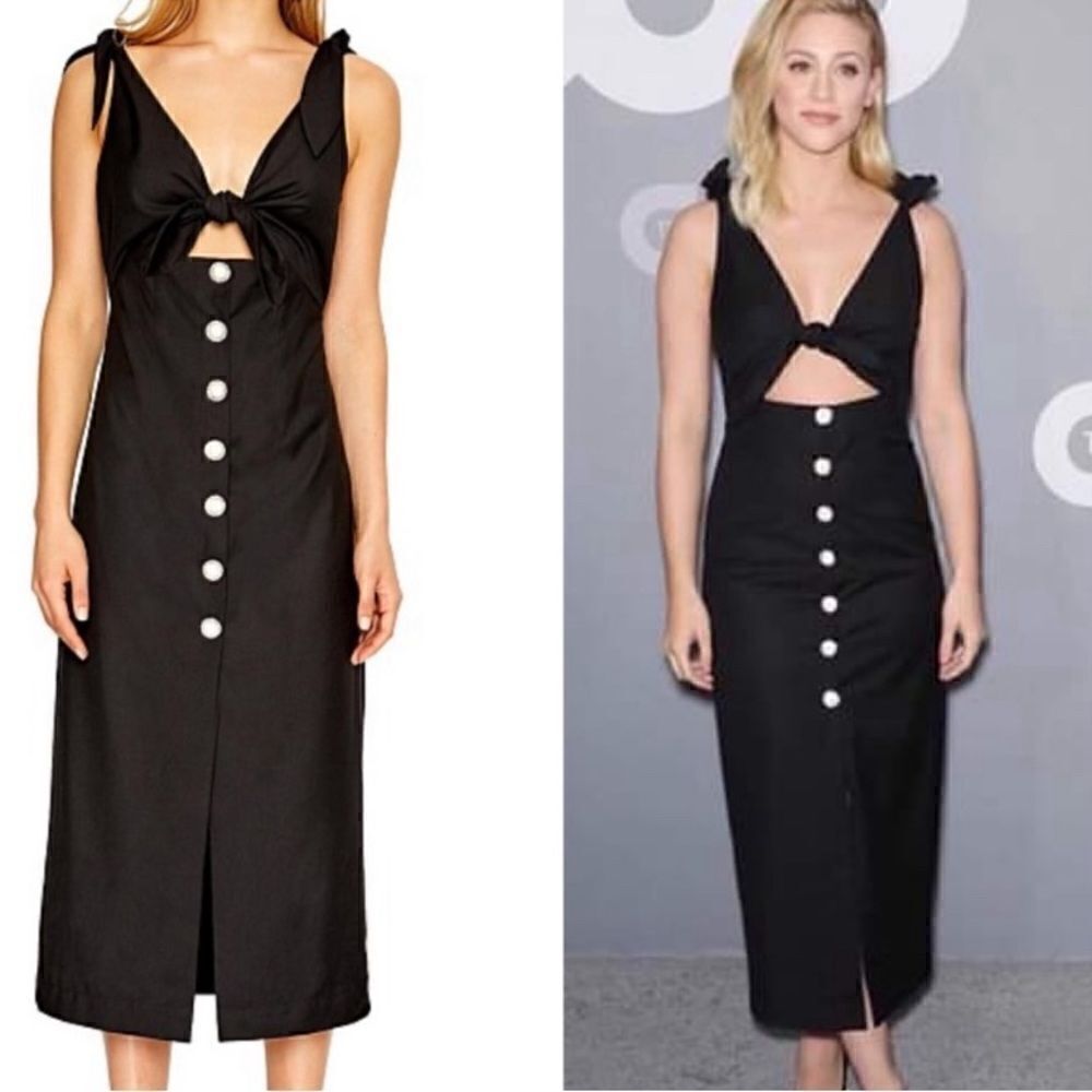 Alice McCall Nara Dress Black Front Cut Out Faux Pearl Rhinestone Button Size 10